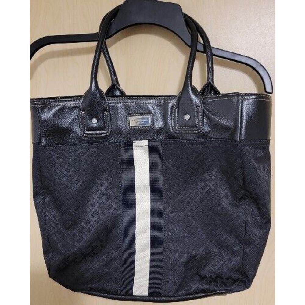 Tommy Hilfiger Black Signature Jacquard Fabric Large Tote Shopper Handbag